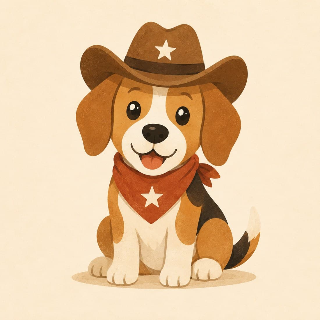 A cowboy-hatted beagle looking straight into the camera